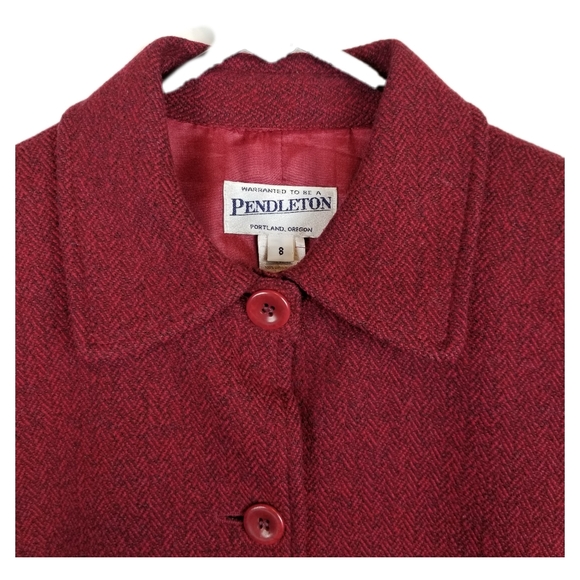 Pendleton Womens Coat SZ 8 Red Wool Harringbone - Picture 6 of 8